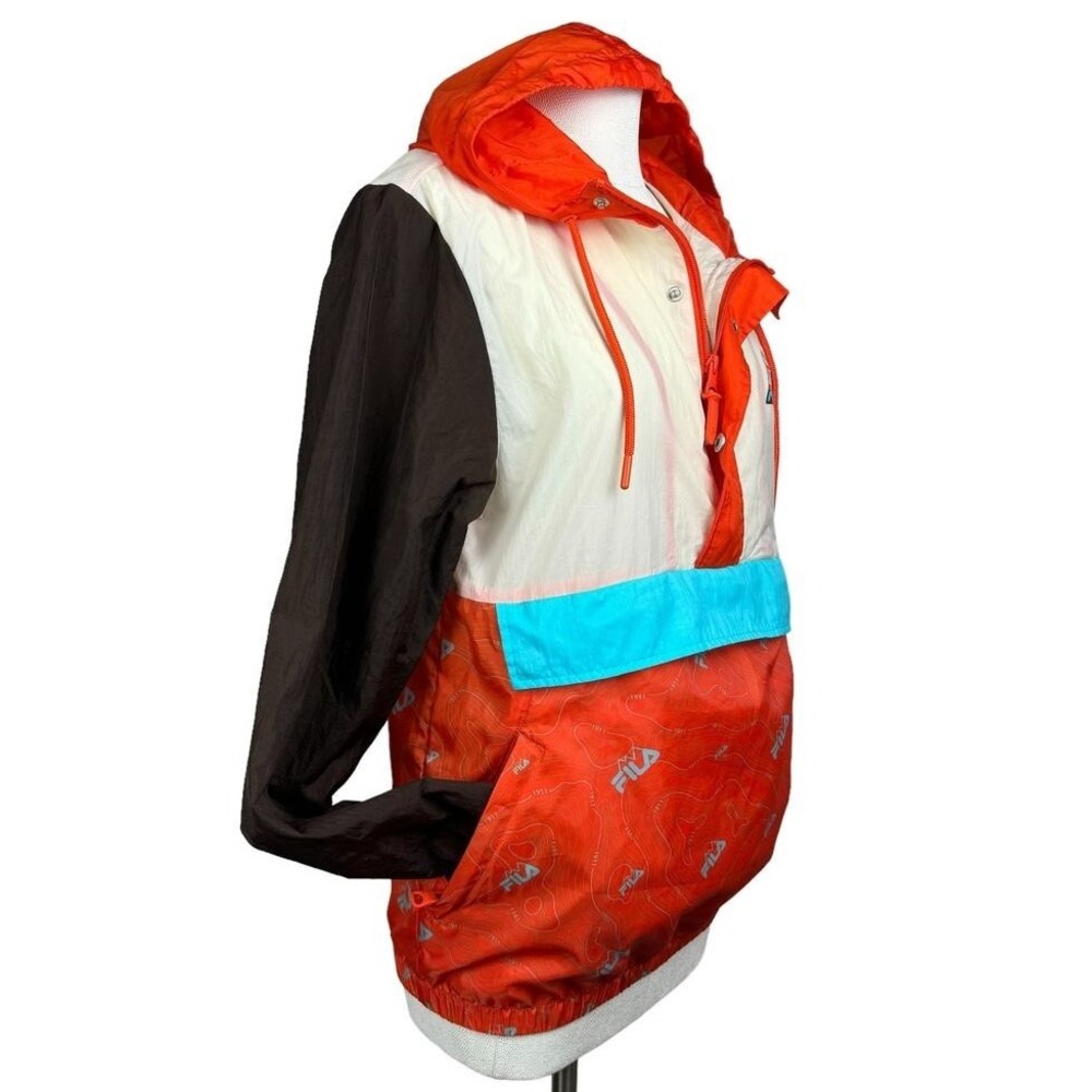 FILA Men's Colorblock Anorak Jacket Pullover Windbreaker‎ Orange Brown Teal - Picture 3 of 12